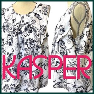 Kasper Black/White/Grey Abstract Floral Design Sleeveless Top (L)